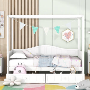 English Elm Twin Canopy Daybed with Pull Out Trundle Pinewood Frame for Kids or Guest Rooms N708P373435K