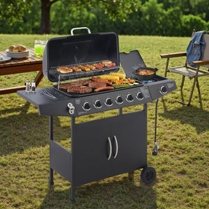 English Elm 6 Burner Propane Gas Grill with Cast Iron Grates Side and 59000 Btu Outdoor Power W1820P341741