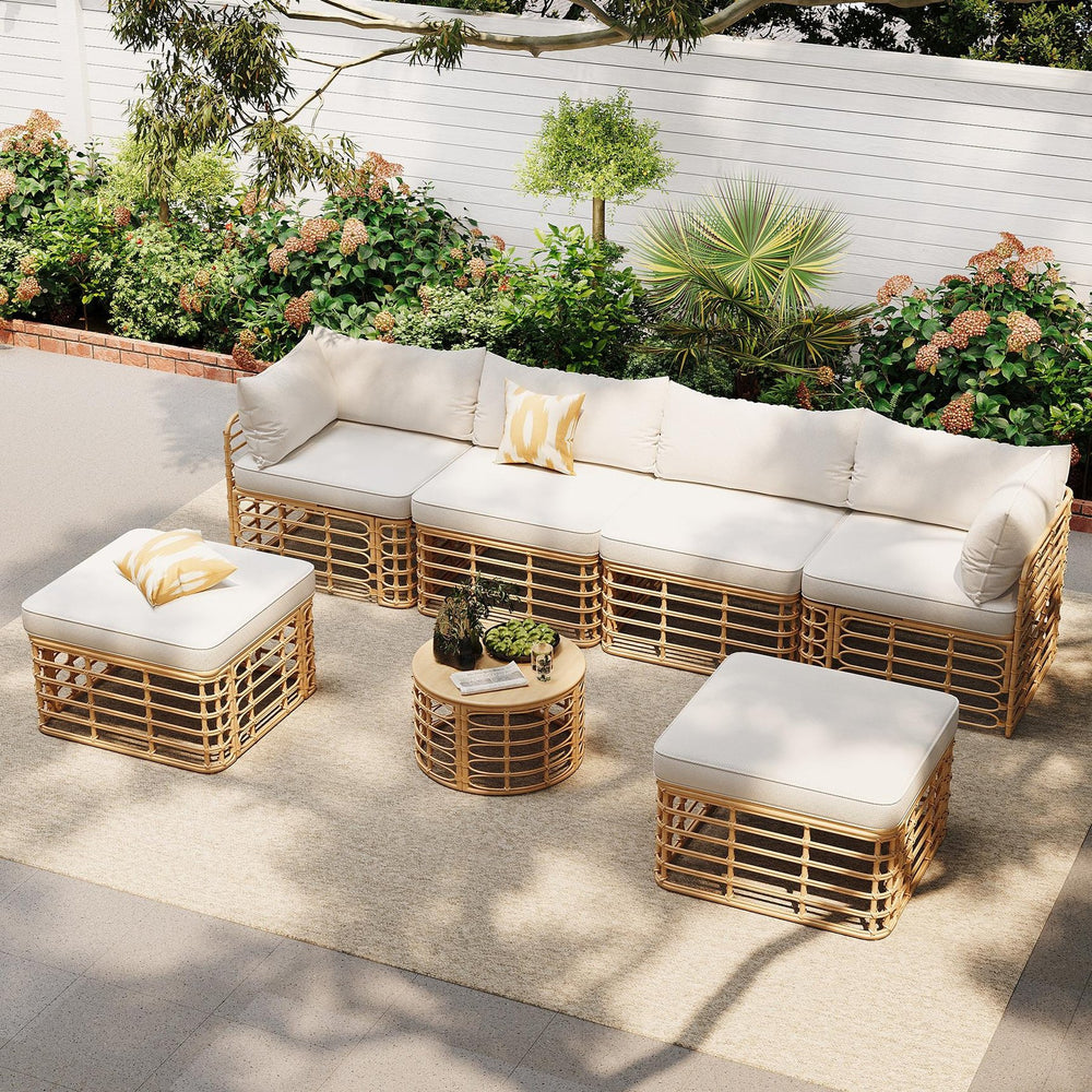 English Elm Go Modular Outdoor Sectional Set Pe Rattan Patio Sofa with Round Coffee Table FG201233AAA
