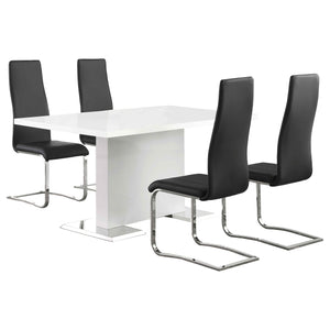 English Elm Wenzl Five Piece Dining Set Glossy White Table with Black Leatherette Chrome Chairs B062S01400