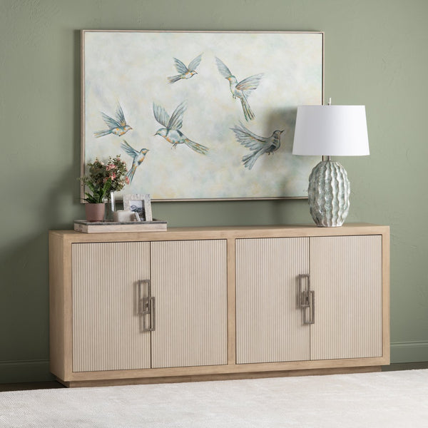 Crestview Collection Transitional Media Sideboard - Modern Storage Solution With Antique Nickel Accents For Your Living Room Tan Solid Wood Cvfdr1217