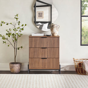 3 Drawer Chest with Reeded Drawer Fronts Mocha PRSB3BMO Walker Edison