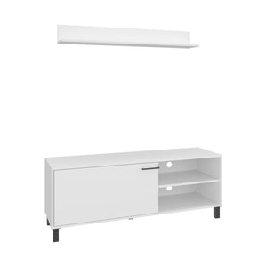 English Elm Bryce Modern TV Stand White - Two-Door Cabinet, Open Shelves, Sturdy MDF, Fits TVs up to 65" B200P335386
