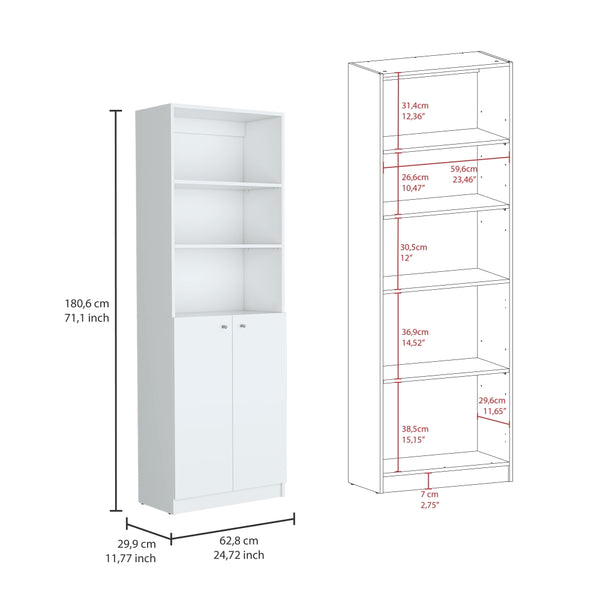 English Elm Dupree 4-Piece Home Bookcase Set with 17 Shelves & Double-Door Cabinet, Stylish Durable Storage Solution White 41 L x 28 W x 5 H B200S00364