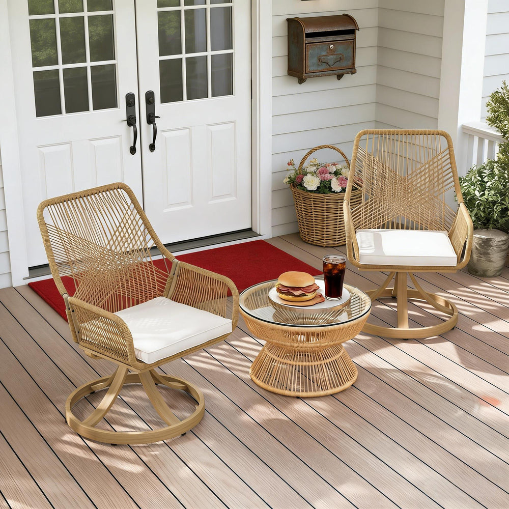 English Elm Outdoor Swivel Patio Chairs Set of 2 Handwoven Pe Rattan Steel Frame 360 Rotate T3971P444319