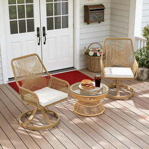 English Elm Outdoor Swivel Patio Chairs Set of 2 Handwoven Pe Rattan Steel Frame 360 Rotate T3971P444319