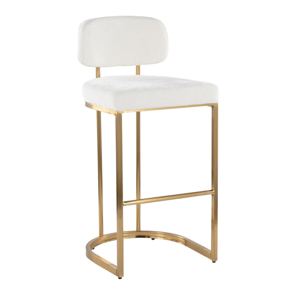 English Elm Fixed-height Barstools Powder Coated Steel Frame Brown Upholstered Seat Set of Two Gold+Creamy White B202P471218