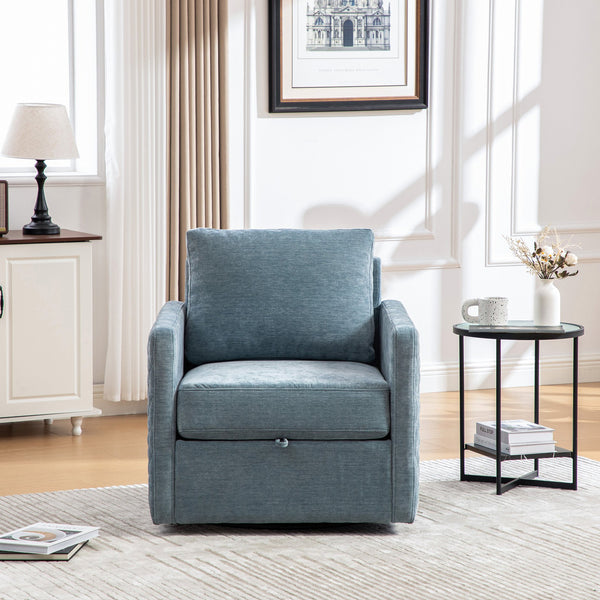 English Elm 29.5''w Chenille Swivel Club Chair with Hidden Storage Tufted Square Seat for Reading Nooks Blue W3118P419159