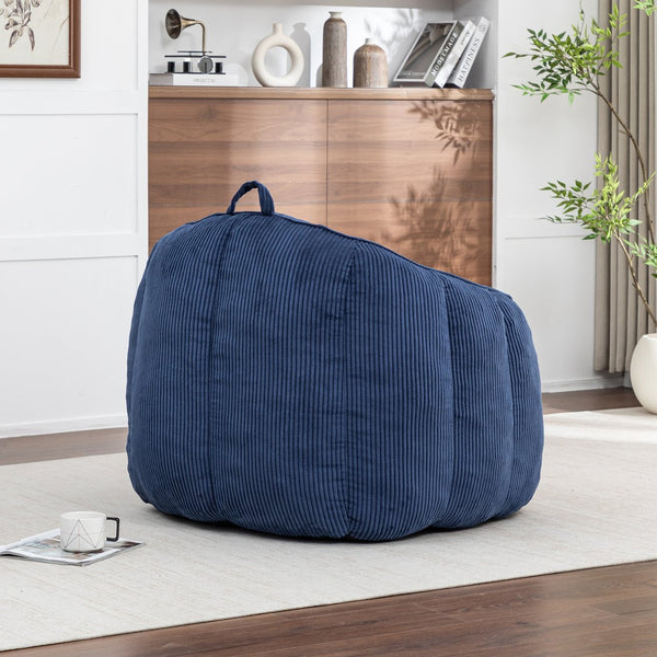 English Elm Giant Corduroy Bean Bag with Armrests Shredded Foam Lounge Chair for Living Room Dark Blue W2200P442629