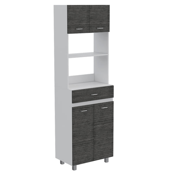 English Elm Auburn Microwave Pantry Cabinet with Drawer, Two Cabinets & Open Shelves, Spacious Top Surface B128S00132
