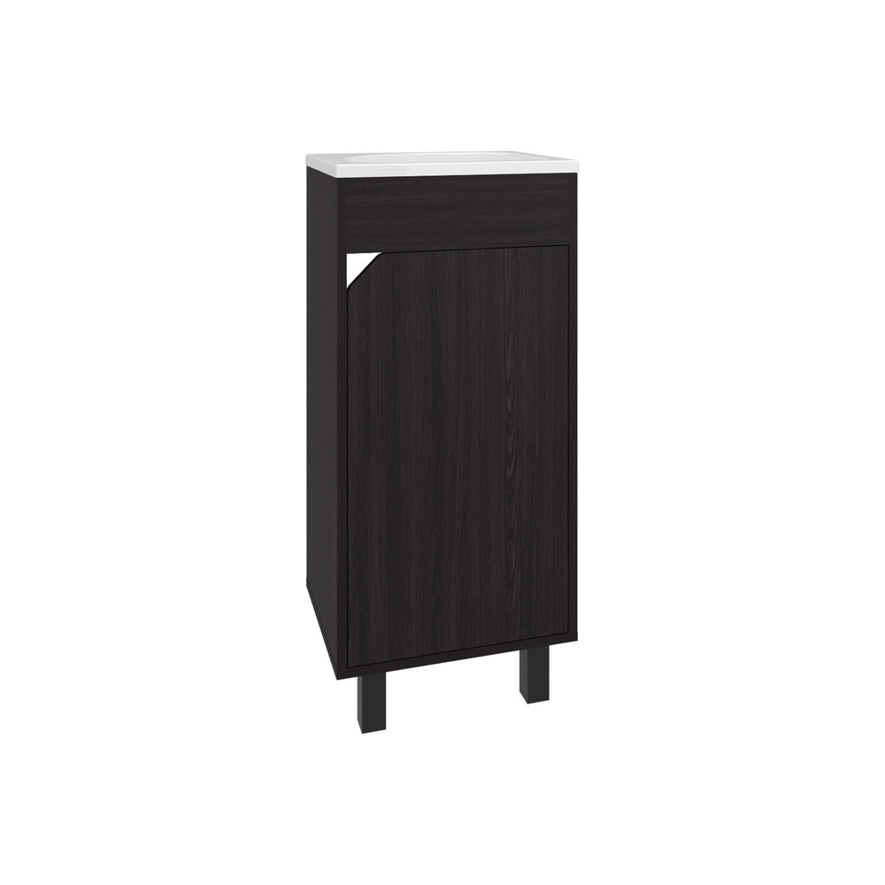 English Elm Bethel Narrow 15.7" One-Door Freestanding Vanity Cabinet with Resin Sink, Two Shelves, Black Compact Storage B200P335377
