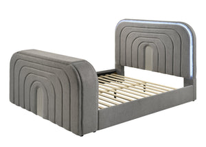 English Elm Shelyn Teddy Sherpa Queen Bed with LED Headboard, Fireplace TV Lift, Bluetooth Speakers & Storage Gray 85.83 L x 12.6 W x 6.1 H B2726S00529