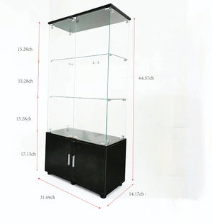 English Elm Double-door Glass Display Cabinet with Led Lighting Four Shelf Living Room Storage Black W3155S00023