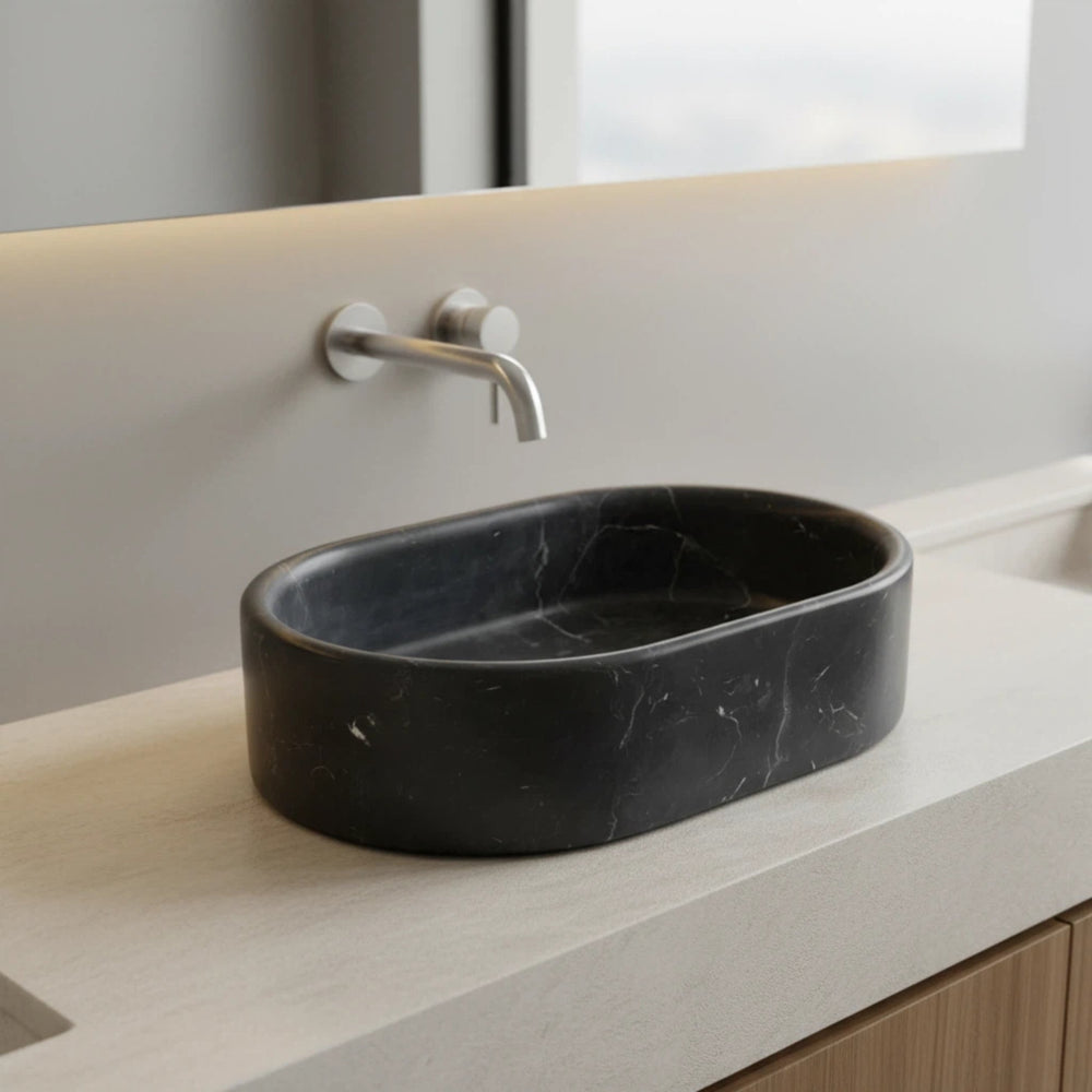 English Elm Luxury Solid Marble Vessel Sink Wavy Organic Stone Basin Matte Honed Vanity Bowl W1696P408022