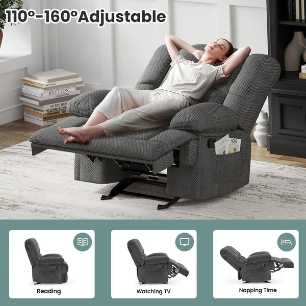 English Elm Oversized Rocking Rocker Recliner Chair with Ergonomic Support, Quick Tool-Free Assembly, Plush Comfort Grey T3623P379954