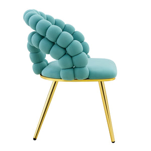 English Elm Set of 4 Sculptural Bubble Backrest Velvet Dining Chairs with Glamorous Metal Legs Gold,Teal W3875P370848