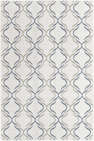 Unique Loom Outdoor Trellis Parmaklik Machine Made Lattice Rug Ivory, Navy Blue/Gray 6' 1" x 9' 0"