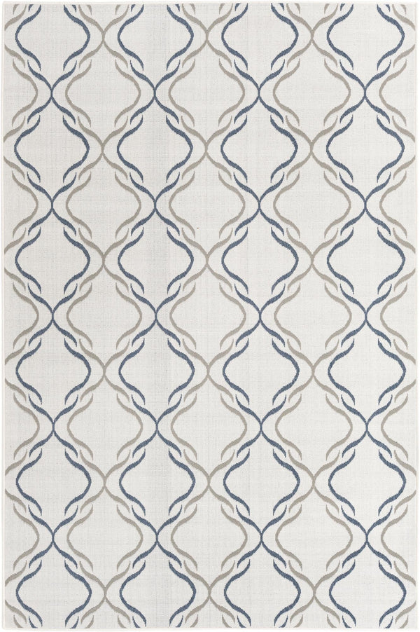 Unique Loom Outdoor Trellis Parmaklik Machine Made Lattice Rug Ivory, Navy Blue/Gray 6' 1" x 9' 0"