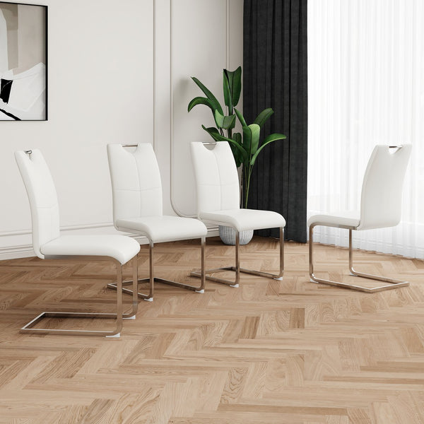 English Elm Modern Faux Leather Dining Side Chairs with Chrome Legs Ergonomic Set of 2 W210127287