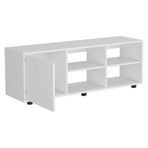 English Elm Roseland White TV Stand with Sliding Door, 4 Open Shelves, Engineered Wood, Modern Minimalist Design B092P269938