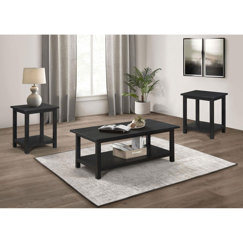 English Elm Castleton Java Finish 3 Piece Living Room Table Set with Open Shelves and Storage B062S01645