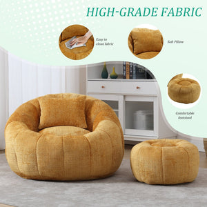 English Elm UNITED Cloud-Luxe Chenille Memory Foam Bean Bag Chair with Ottoman and Pillow for Ultimate Comfort Yellow W1568P361698