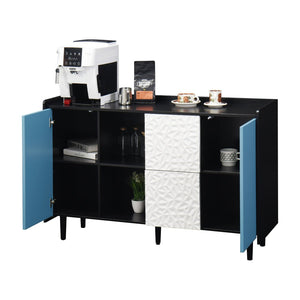 English Elm Sideboard Buffet Cabinet - Modern Black & Blue Storage Solution With Drawers For Dining & Kitchen Decor W409P176594-GIGA
