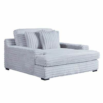English Elm Man Wah Presley Corduroy Chaise Armchair with Dual Cup Holders, Reversible Cushion, Soft Fog Fabric Light Gray B2707P311001