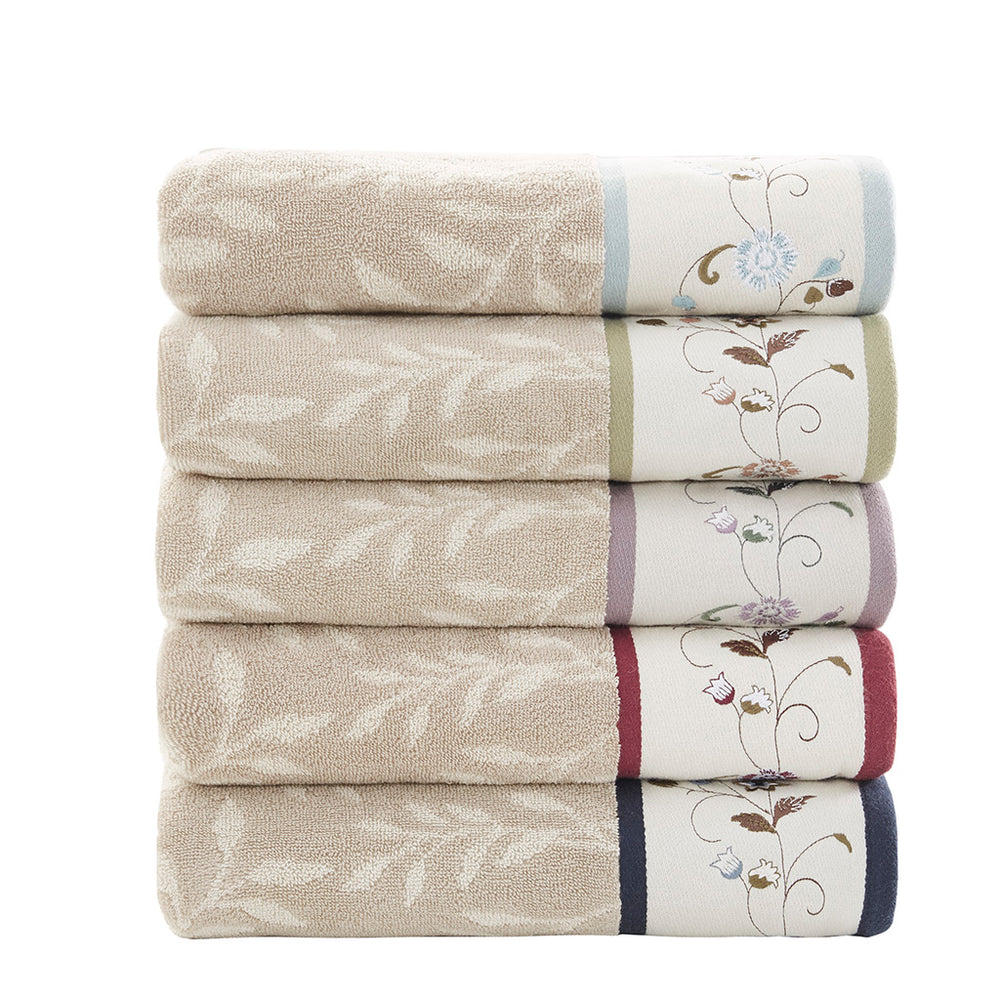 JLA Home Madison Park - Embroidered Cotton Jacquard Towel Set — 6-Piece Spa-Inspired Soft, Absorbent, OEKO-TEX Certified Luxury Purple MP73-7906