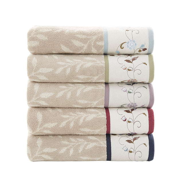 JLA Home Madison Park - Embroidered Cotton Jacquard Towel Set — 6-Piece Spa-Inspired Soft, Absorbent, OEKO-TEX Certified Luxury Purple MP73-7906