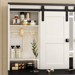 English Elm Farmhouse Vanity Table with Lighted Mirror Drawers and Hair Tool Storage for Bedroom W1321P423102