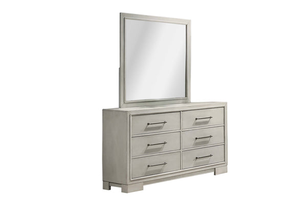 English Elm Modern Farmhouse Six Drawer Dresser Antique White Wood Finish with Silver Hardware B011P448744