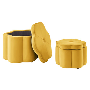 English Elm Set of 2 Flower Petal Velvet Storage Ottomans Sculptural Nesting Seating for Living Room Yellow W2186P440356