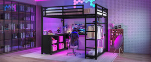 English Elm Metal Twin Xl Loft Bed with L Shaped Desk Wardrobe and Storage for Teens W1580S00417