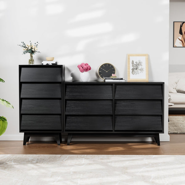 English Elm 6 Drawer Double Dresser with Vintage Bevel Design, Solid Wood Legs, Smooth Metal Runners, Sturdy Storage Organizer W578P170159
