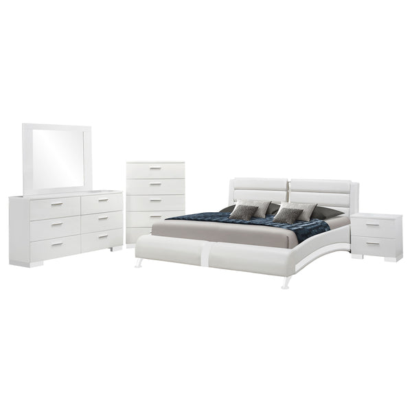 English Elm Fillmore Queen Bedroom Set with Led Mirror Arched Headboard and Chrome Accents B062S01570