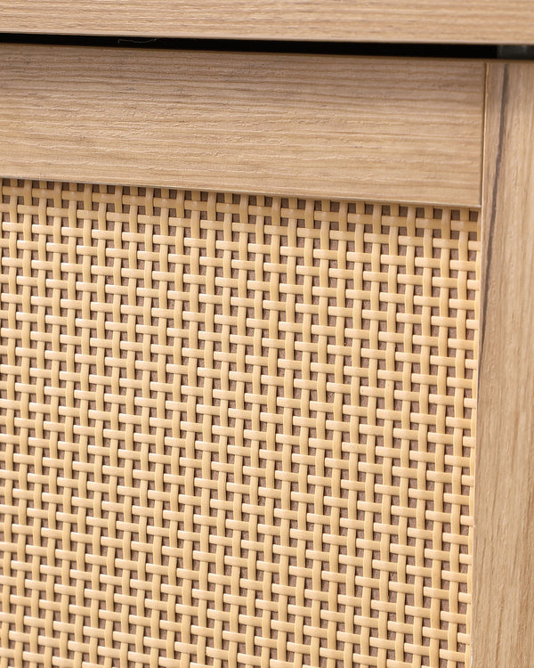 English Elm Mid-Century Woven Rattan Door Storage Cabinet with Adjustable Shelves and Solid Wood Legs, Stylish and Functional Natural 39.4 L x 15 W x 6.7 H W3151P288913