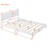 English Elm Queen Size Wood Platform Bed Frame, Retro Style Bed With Rectangular Headboard,No Need Box Spring,White