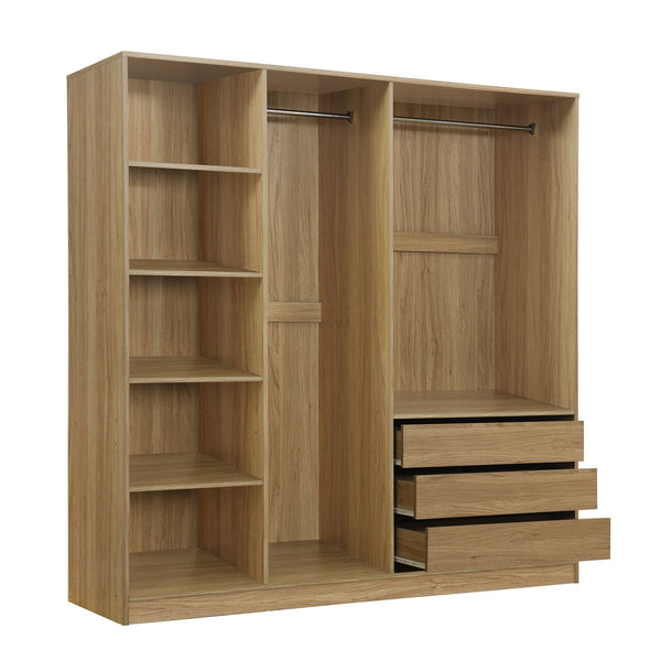 English Elm Doorless Open Wardrobe with 6 Compartments and 3 Drawers, Modern Space-Saving Storage for Bedroom Natural N820S00036D