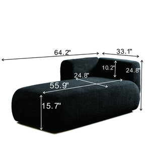 English Elm Upholstered Boucle Chaise Lounge with Wood Legs Vintage Mod Style for Living Room W5515P437374