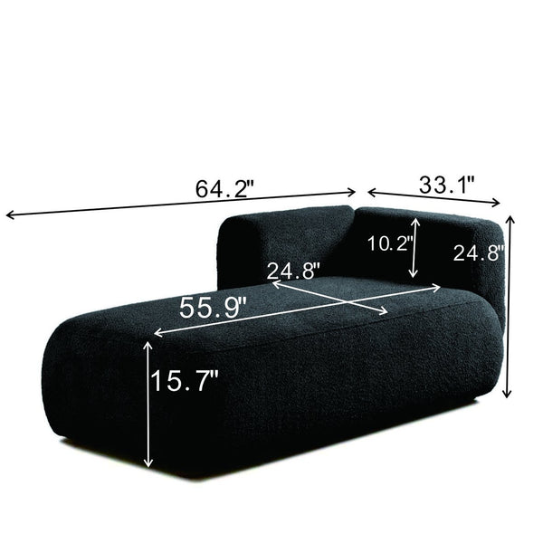 English Elm Upholstered Boucle Chaise Lounge with Wood Legs Vintage Mod Style for Living Room W5515P437374