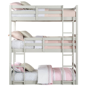 English Elm Light Triple Bunk Bed Twin Over Twin Solid & Composite Wood Loft with Slats, Guardrails, Ladders, Versatile Use B062S00460