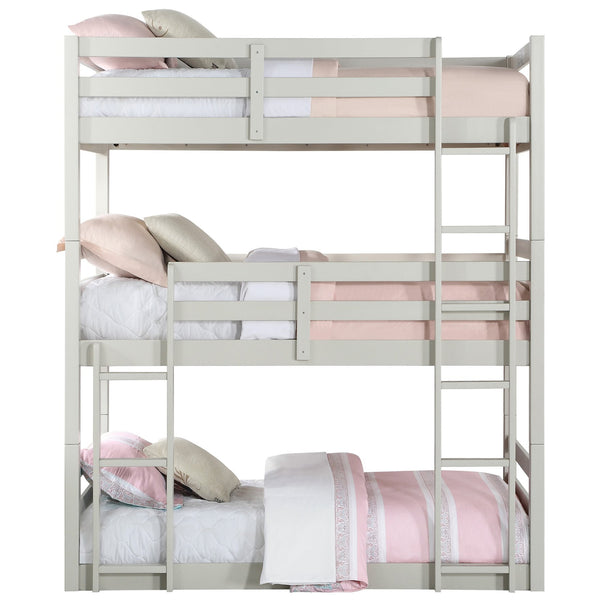 English Elm Light Triple Bunk Bed Twin Over Twin Solid & Composite Wood Loft with Slats, Guardrails, Ladders, Versatile Use B062S00460