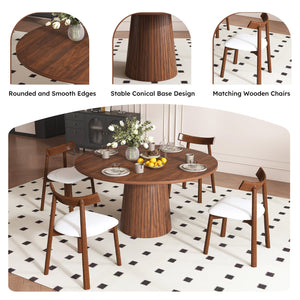 English Elm Retractable Rock Slab Dining Set with Leather Wrapped Base for Compact Apartments Walnut W2700S00126