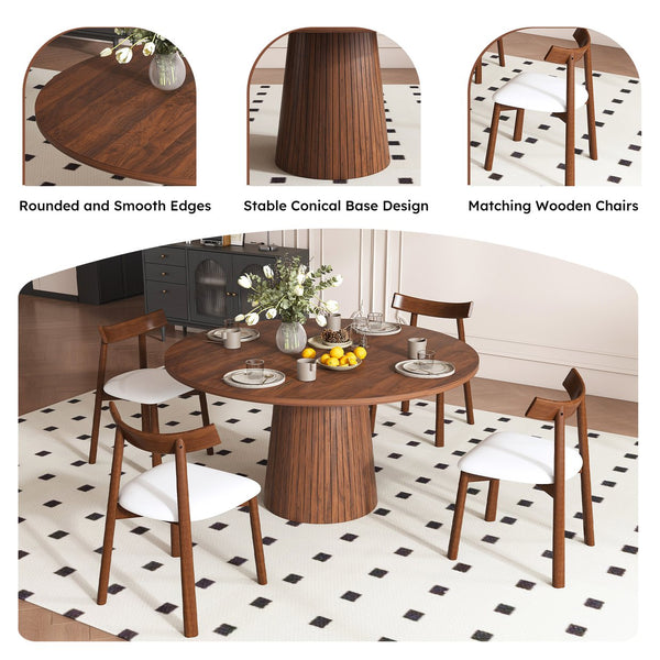 English Elm Retractable Rock Slab Dining Set with Leather Wrapped Base for Compact Apartments Walnut W2700S00126