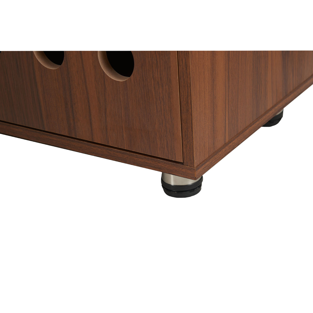 English Elm 55.1''L, Walnut Adjustable L-Shaped Executive Desk with Sliding Door Cabinet, Drawer & Storage Space N843P293669W