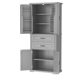 English Elm [video] Floor to Ceiling Matte Storage Cabinet with Drawers Shelves and Adjustable Interior Gray N759P407762E