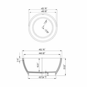 English Elm 52.7 Inch Round Freestanding Solid Surface Soaking Tub Matte White Spa Bath W1613P499301