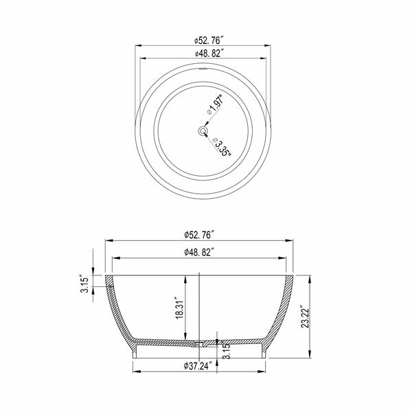 English Elm 52.7 Inch Round Freestanding Solid Surface Soaking Tub Matte White Spa Bath W1613P499301