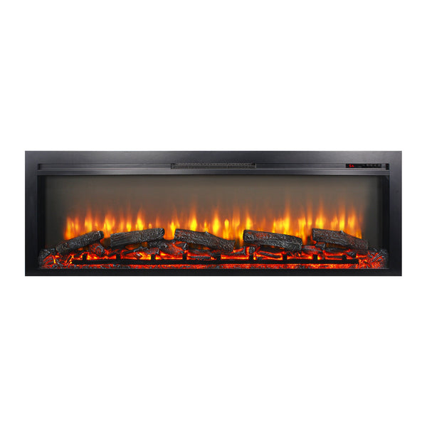 English Elm 54 Inch Recessed Electric Fireplace with Led Flame Display and Remote for Living Rooms W1769P415223